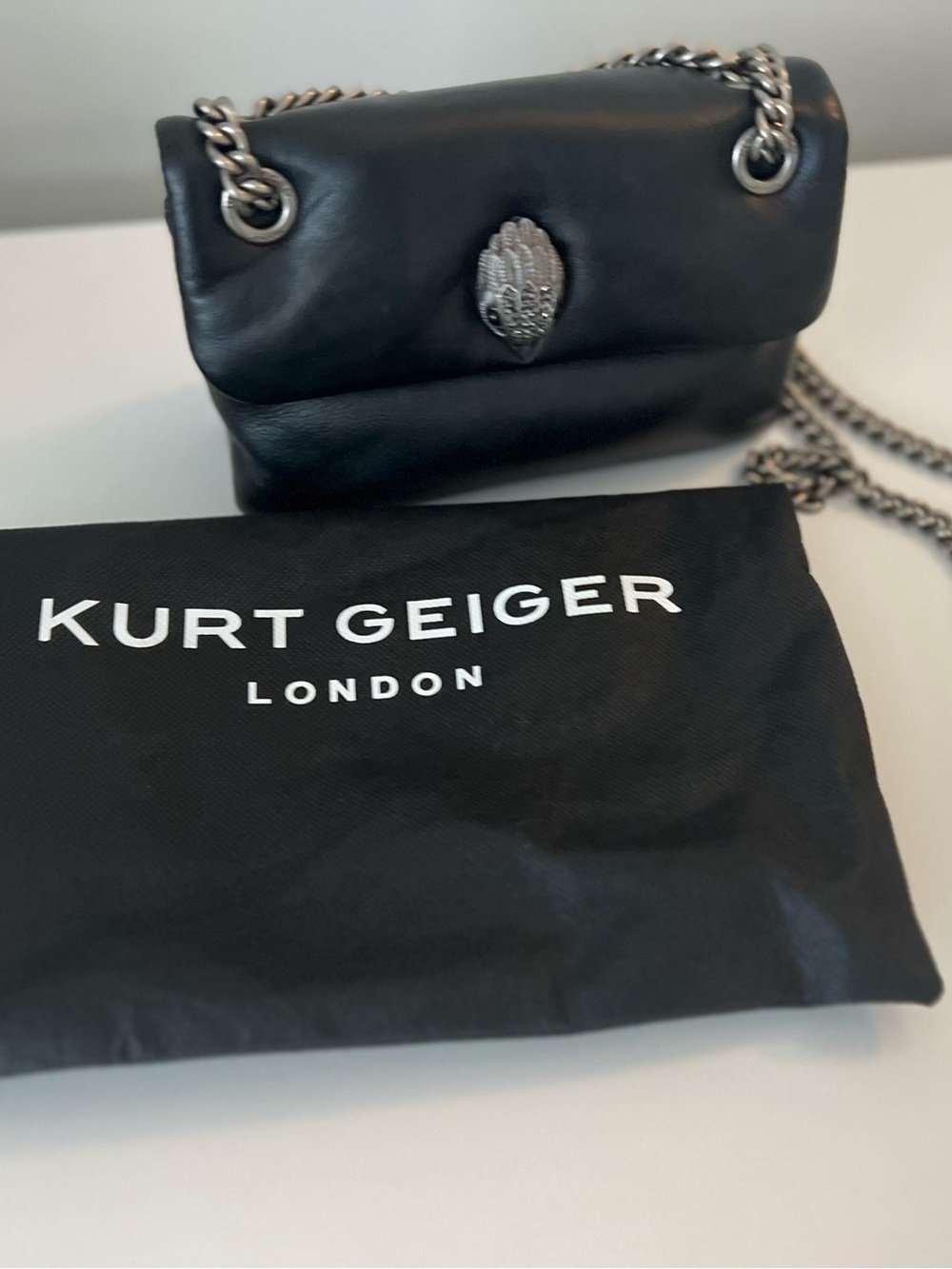 Kurt Geiger Black Leather Crossbody with Silver Chain and Clasp - Picture 4 of 8